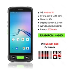 휴대용 단말기 데이터 수집기 PDA 1D QR 바코드 스캐너 리더 재고 블루투스 스캔 빅 터치 스크린, 03 Standard 2D M660, 02 영국