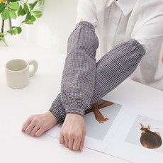 加長袖套 防污 防曬 透氣 四針六線 彩棉材質 工廠適用 家務防護 耐磨 舒適彈性+彩格袖套—咖色+均碼, 1個, 均碼
