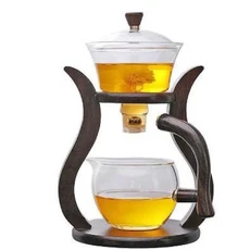 게으른 쿵푸 드립 주전자 자기 흐름 반자동 유리 주전자 세트 내열 차 선물, single teapot, 1개