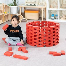 원목 집 만들기 벽돌블록 대형 쌓기놀이 실내 교구 세트, 130개