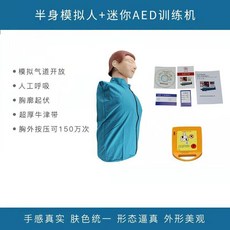 CPR 연습기 인공호흡 훈련 실습 마네킹 소생술 구조 가방, 하프 바디 + 미니 AED, 1개