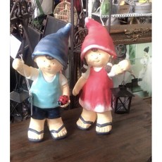 House傢飾 zakka田園鄉村風格 小女孩&小男孩提燈燭台擺飾 限量款