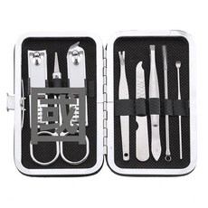 DFMEI 黑金剛指甲刀套裝指甲剪修腳刀剪刀指甲鉗掏耳勺大號尖嘴鉗, 1個, 黑色8件套:如圖