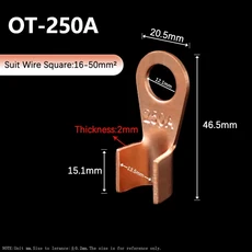 OT 시리즈 와이어 터미널 빨간색 구리 베어 코 러그 크림프 오픈 마우스 케이블 커넥터 스플라이스 100A, 01 250A, 07 1 piece