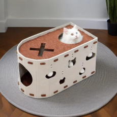 테르보 고양이 펠트 하우스 숨숨집, 1개, 베이지