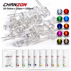 5 LED 다이오드 키트 발광 흰색 빨간색 파란색 녹색 UV 주황색 노란색 분홍색 세트 5 2V 3V 구색 슈퍼 브라이트, 10colors x 10pcs Mix