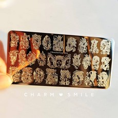 네일 템플릿 만화 캐릭터 스탬핑 플레이트 프렌치 라인 기하학 꽃 잎 동물 이미지 스테인레스 스틸 아트 스텐실, 옵션02) CJT-034, 1개