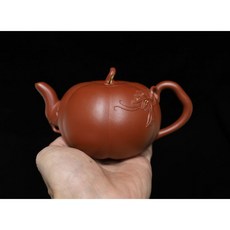 樂陶軒 吳志堅 南瓜造型 原礦老朱泥 宜興紫砂壺 350cc 大品朱泥花器, 1個