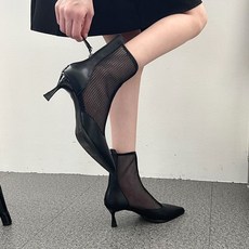 친절한탄씨 소가죽 메쉬 어퍼 포인트 슬림 앵클 힐 부츠 6SS 메쉬디자인 슬림실루엣 포인티드토 미들힐