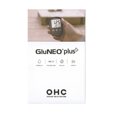 오상헬스케어 글루네오 플러스 혈당측정기 단품(기계+채혈기+채혈침10개+파우치+당뇨수첩+건전지) elevee