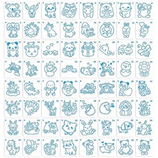 Rolin Roly 선화 템플릿 3인치 만화 동물 템플릿 64세트 추상적 동물 부엉이 코끼리 라이온 제도용 64종 DIY 스크랩 스텐실 시트 교육용 회화 투조 문어 양 햄스터 곰