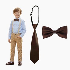 브라운 유아동 타이 2P 남아 나비넥타이 일자넥타이 2개 1세트