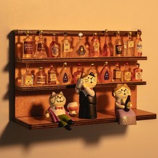 今日營業中創意日本酒吧冰箱貼磁貼仿真微縮酒瓶可愛貓人磁吸燈牌，趣味冰箱裝飾，廚房創意小物, 酒架+酒瓶+3貓