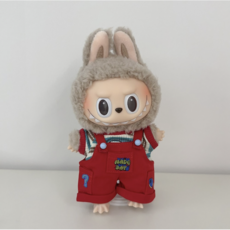 레브v 라부부 옷 인형 곰돌이 줄무늬 반팔 멜빵 바지 세트, 1개