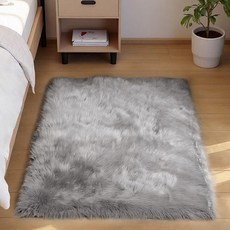 Goolela 라임 그린 푹신한 모피 러그 7.6x12.7cm(3x5인치) 침실 놀이방 침대 옆 퍼지 인조 양가죽 샤그 데코 직사각형 253811, 회색