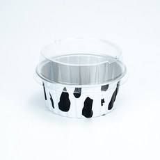 布丁杯 慕斯杯 圓形蛋糕盒 彩色錫箔杯 空氣炸鍋適用 烘焙盒, 奶牛色+高平蓋, 1個