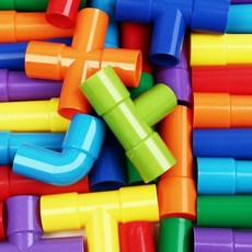 DFMEI 兒童管道積木玩具拼裝拼插益智塑料水管寶寶3歲幼兒園互動Diy玩具, 1個, 15件套+圖紙【袋裝:如圖
