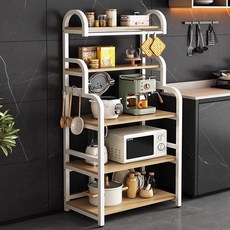 SeekFun 다용도 주방 선반 전자레인지 오븐 수납 조리도구 정리용 다층형 선반, 5단, 흰 원목색