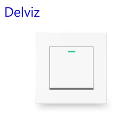 Delviz 1 갱 2 웨이 램프 스위치 PC 패널 AC 110V~250V 플라스틱 매입형 전원 컨트롤러 16A 버튼 벽 조, 10 1 Gang Switch White