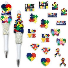 자폐증 테마 실리콘 비즈 18개 다채로운 퍼즐 피스 실리콘 초점 비즈 키체인 제작용 비즈 펜 DIY 수공예품 목걸이 팔찌 랜야드 펜던트용 창의적인 자폐증 비즈, Autism themed