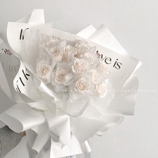 Floraflower 永生玫瑰香檳白乾燥花束 質感禮物, 無需加購