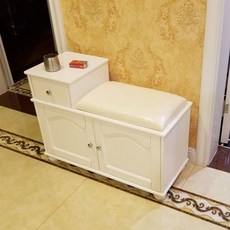 신발 변경 의자 신발 캐비닛은 홈 도어 벤치 착용 신발 의자를 문 의자에 앉을 수 있습니다. 집에 앉아 의자 통합 신발 변경 캐비닛, 화이트-80롱 [수납함] 플랫 레더 쿠션