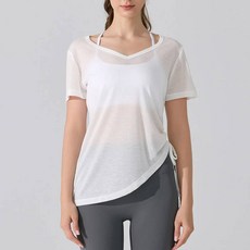 2025 여성용 루즈핏 반팔 운동 티셔츠 – 주름 드로스트링 디자인 – 요가 러닝 피트니스 및 캐주얼웨어용 탑