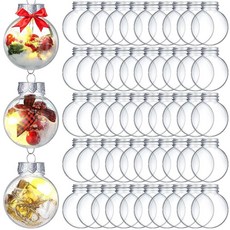 Soaoo 크리스마스 장식품 공 100개 4.9cm(1.96인치) 투명 플라스틱 충전 가능한 DIY 트리 벽걸이 전구 세트 휴일 웨딩 파티 공예용 장식 295114, Soaoo 크리스마스 장식품 공 100개, 4.9cm(