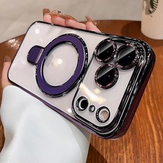 LXK 마그네틱 인비저블 스탠드 아이폰 17 프로 맥스 케이스 6.9인치 MagSafe와 호환 군용 등급 보호 카메라 프로텍터 포함 프로맥스용 투명 긁힘 방지 뒷면 커, 퍼플