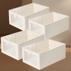 디모어 패브릭 폴딩 수납 다용도 통풍 옷 정리함, 4개, 크림화이트