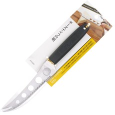 又敗家@日本TKG遠藤商事 18-10不鏽鋼5圓孔軟起司刀 KT87803 刃長14公分二齒叉切乳酪刀台灣製, 1個, 黑色