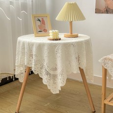 마켓플랜 플라워 레이스 협탁 식탁보, 화이트, M(80 x 80 cm), 1개