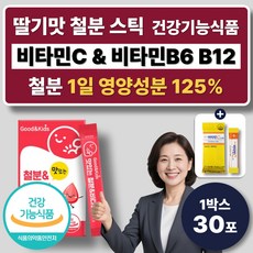 딸기맛 키즈 철분 분말 스틱 비타민C 비타민B6 B12 헴철 햄철 어린이 청소년 철분제 가루, 1박스, 30회분