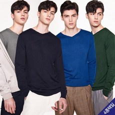 르오트 브라이트 코튼 블렌디드 브이넥 남성 니트 1075600