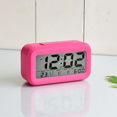 야광 무소음 무선 디지털 탁상시계 알람 클래식, 진분홍색
