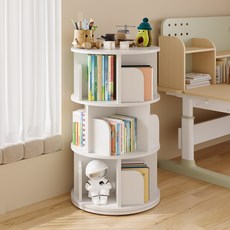 KURUA 학생 대용량 원형 책장 거실 서재 회전형 책꽂이, 흰색, 3단 흰색, 3단