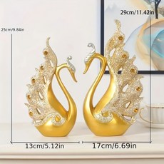 輕奢情侶對鵝擺件客廳玄關裝飾高級感家居軟裝, 金色對鵝擺件