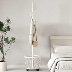 라로라 심플 스틸 튼튼한 옷 수납바스켓 스탠드행거, 화이트+바스켓