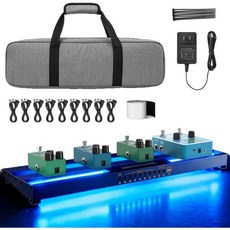 기타 페달 보드 가방 케이스 전원 공급 장치와 RGB LED 조명이 내장된 YUER 페달보드 19.4x5.2" 휴대용 알루미늄 합금 이펙트 7x9V/12V/18V 출력 9개의