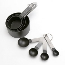 刻度量勺烘焙量勺廚房量勺奶粉不銹鋼手柄8件套量杯量匙 廚房套裝量勺, 黑色8件套量杯量勺帶刻度, 1個
