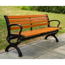 벤치 공원 야외 의자 긴 방부목 산책로 긴의자 등받이 방부목 좌석 옐로우 150cm, 철제 우드 패턴 좌석 월넛 120cm