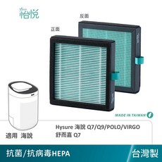 怡悅 活性碳 HEPA 適用 Hysure 海說 舒而嘉Q7 Polo Q9 Virgo 空氣清淨除濕機濾網, 抗菌/抗病毒HEPA濾心