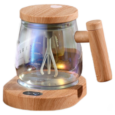 楓木紋電動攪拌杯，一鍵啟動，輕巧便攜，安全材質，輕鬆享受新鮮飲品, 香檳金+杯墊