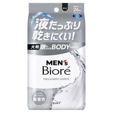 Biore 男士臉部 & 身體 大尺寸濕紙巾 隨時可用 無香型 26片入, 1個