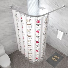 코너 샤워커튼봉 자 체크무늬 가벼운 대형 무타공 PEV, 1개, 작은 야생 고양이 (PEVA)