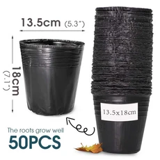 50PCS 검은 플라스틱 모종 보육 냄비 씨앗 시작 성장 가방 꽃 식물 컨테이너 영양 정원 야채 상자 절단, 02 13.5x18cm x50pcs
