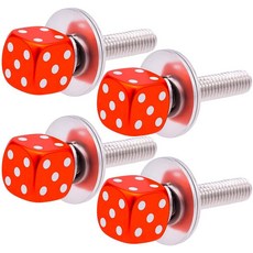 MEAJOO 레드 주사위 번호판 프레임 나사 4개 - 자동차 밴 픽업 트럭 오토바이용 범용 패스너 키트 쉬운 설치 스테인리스 스틸 볼트 알루미늄 합금 장식 캡 포함, 주사위 - 오렌지