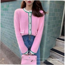 여성 롱가디건 긴팔 가디건 하객룩 울 니트 여성용 배색