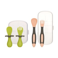 맘스트리 실리콘 스푼포크 세트, 라임+핑크, 1개