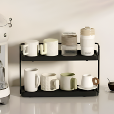 우디밸리 공간활용 물빠짐 미니 컵건조대, 1개, 퓨어 블랙, 2단